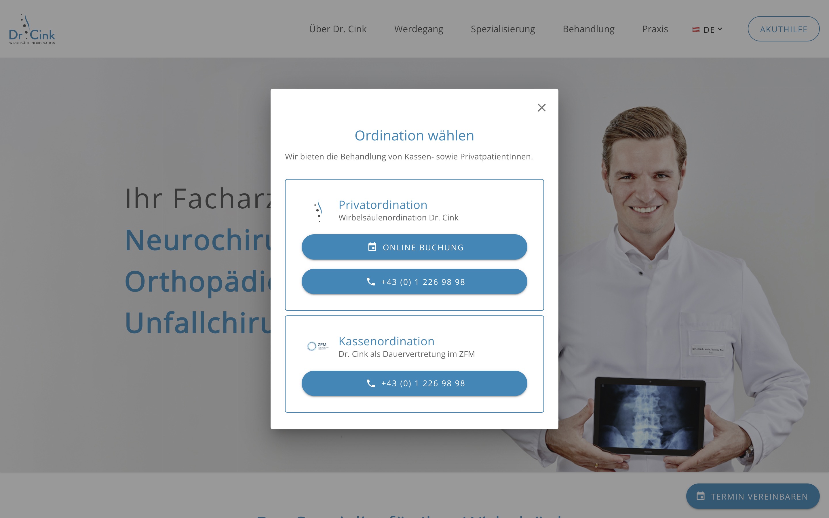 Wirbelsäulenordination Dr. Cink Termin Online buchen